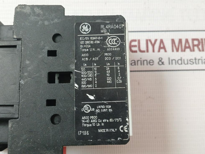 General Electric Rl4Ra040T Auxiliary Contactor Relay Ac15/Ac11 230V 50Hz Lb1A6