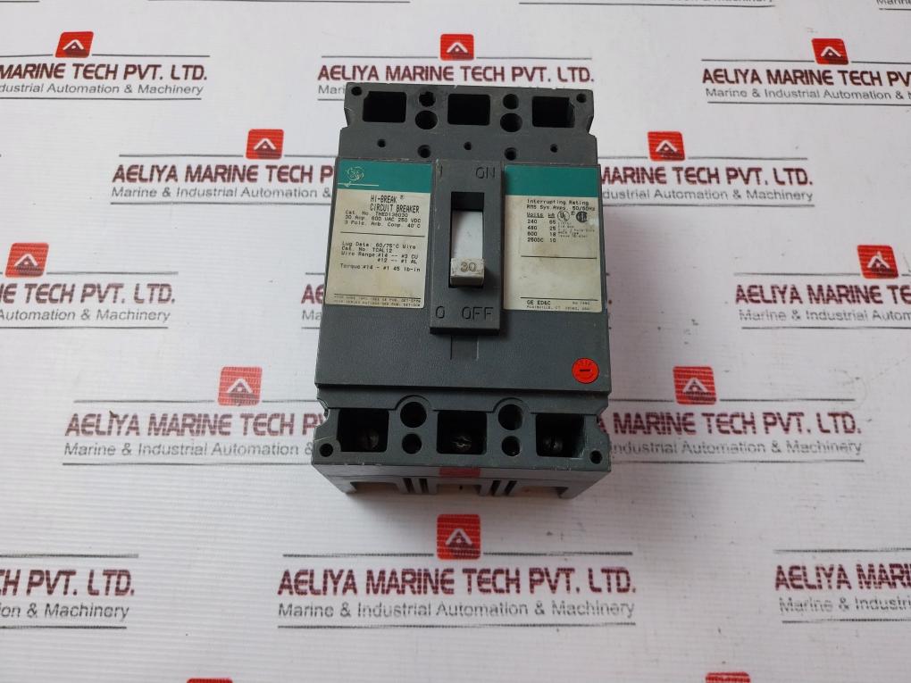 General Electric Thed136030 3 Pole Circuit Breaker 600Vac 30A