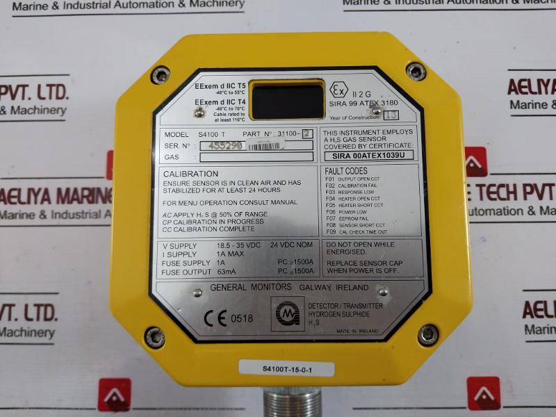 General Monitors S4100 T 31100-2 Detector/Transmitter 18.5-35 Vdc 1A
