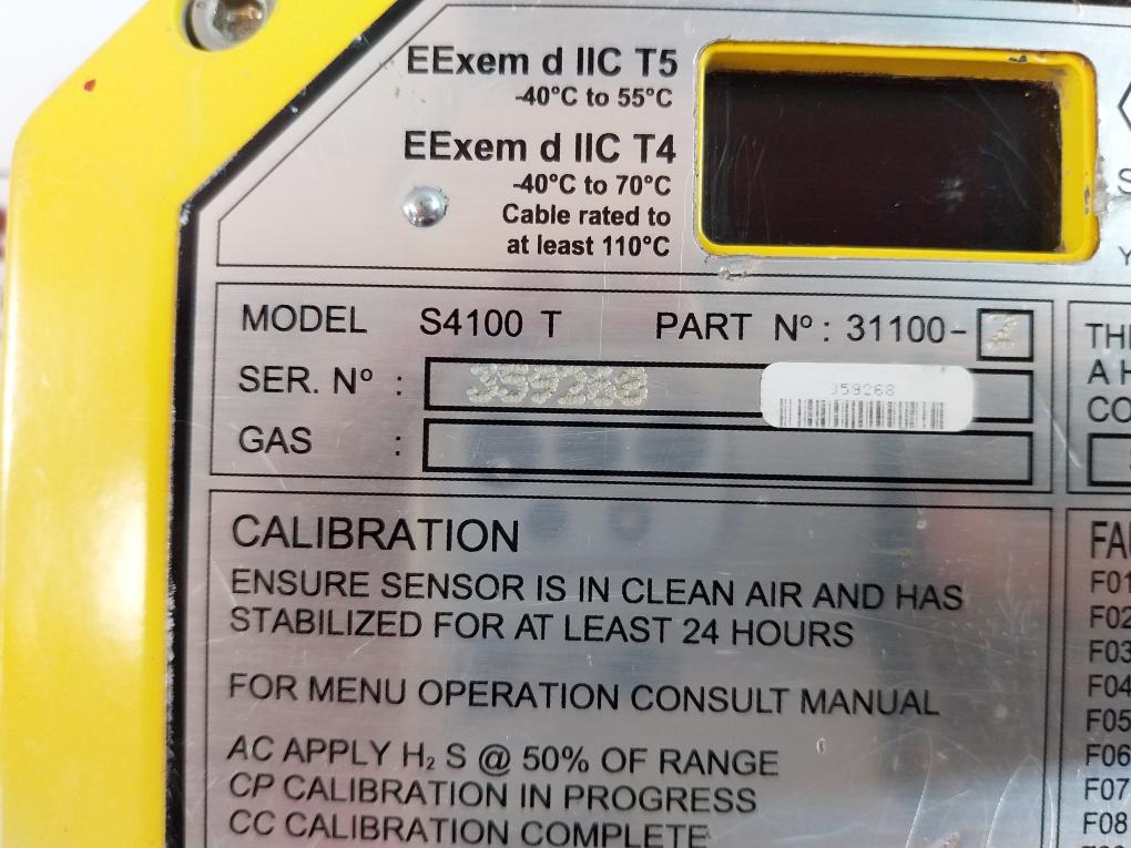 General Monitors S4100 T Transmitter H2S Detector 00603987 (Not Working)