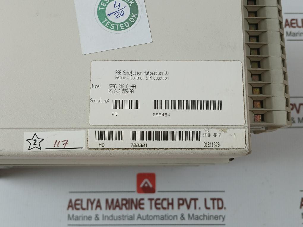 Generator Protection Relay Spag 310 C1-aa Abb 80-265V Acdc