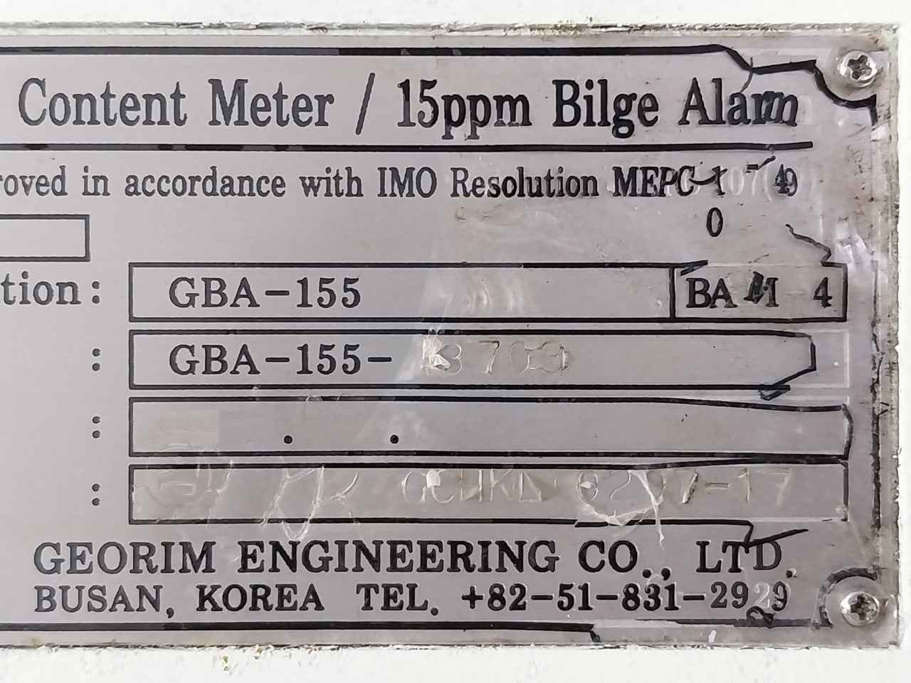 Georim Gba-155 Oil Content Meter/15Ppm Bilge Alarm Bg-10Cp Rev: V3C 94V-0