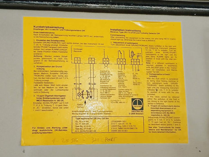 Gestra Vr 11-s Turbidity And Oil Detector Receiver 220V Ip40