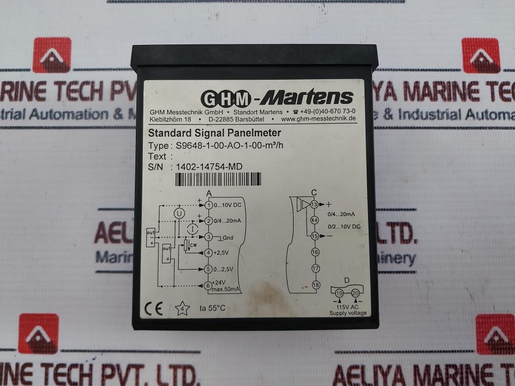 Ghm-martens S9648-1-00-ao-1-00-m3/H Standard Signal Panel Meter