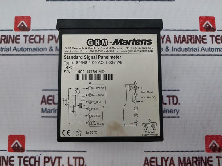Ghm-Martens S9648-1-00-AO-1-00-M3/H Standard Signal Panel Meter