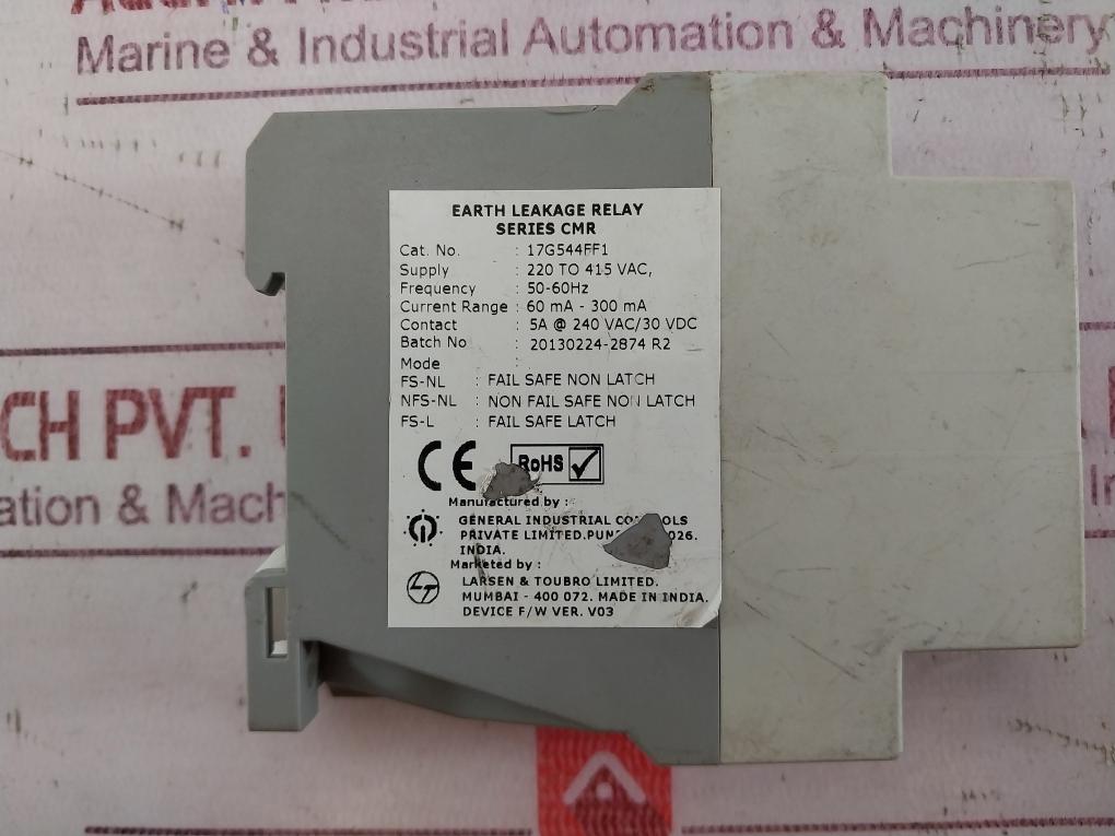 Gic 17G544Ff1 Earth Leakage Relay Series Cmr 220 To 415Vac 50-60Hz
