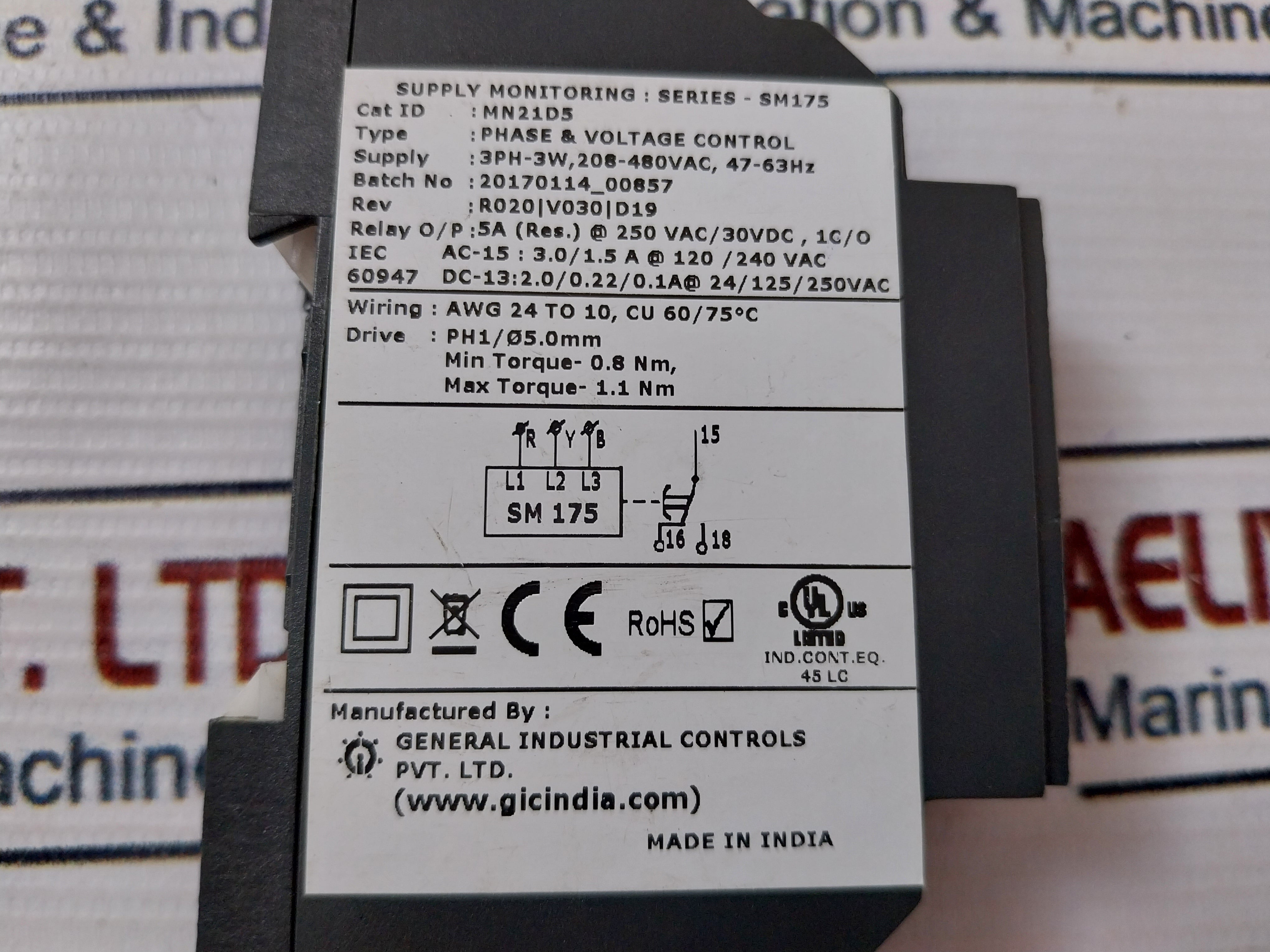 Gic Sm175 3Ph Voltage Monitoring Relay 3W 208-480Vac 47-63Hz