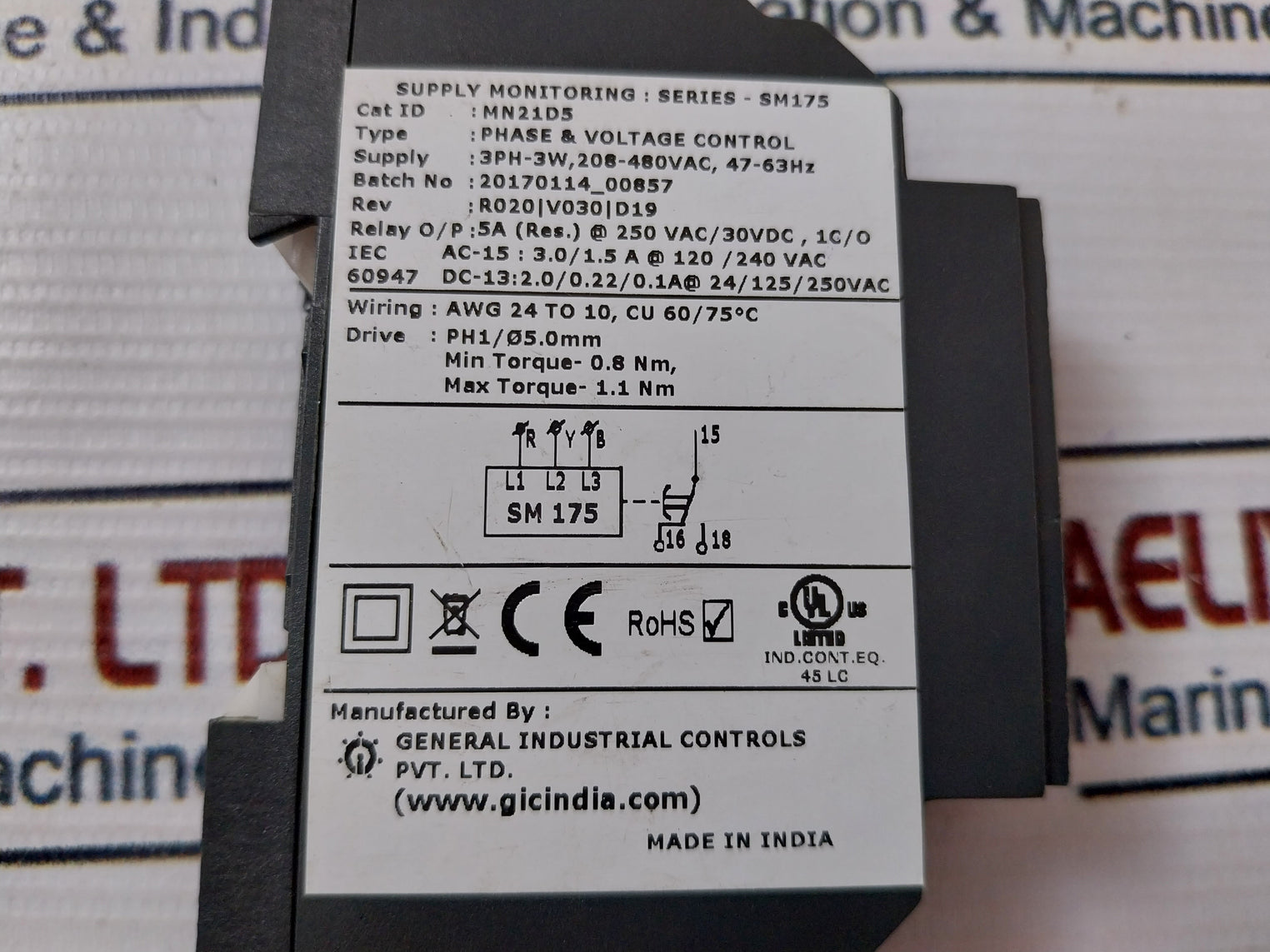 Gic Sm175 3Ph Voltage Monitoring Relay 3W 208-480Vac 47-63Hz