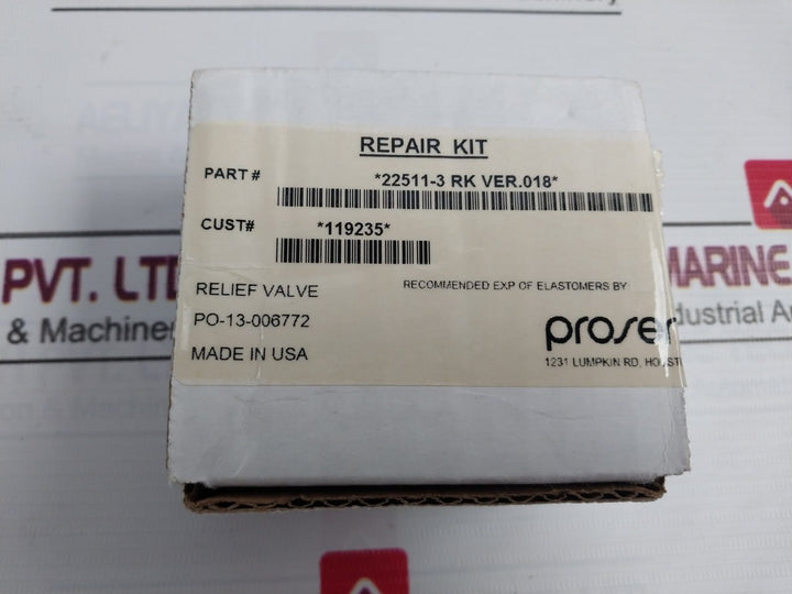 Gilmore 22511-3 Rk Repair Kit For Relief Valve Rev R Size B Ver 018