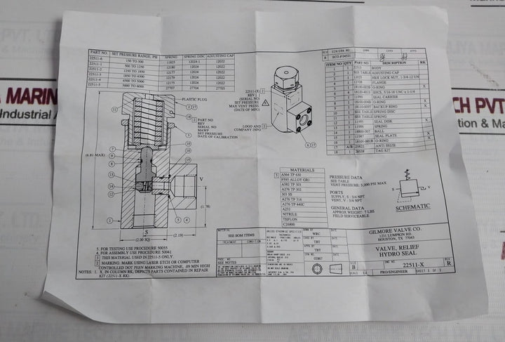 Gilmore 22511-3 Rk Repair Kit For Relief Valve Rev R Size B Ver 018