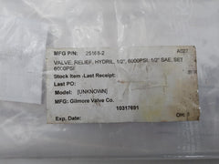 Gilmore 25168-2 Relief Valve 1/2" Sae Rev: F 6000 Psi