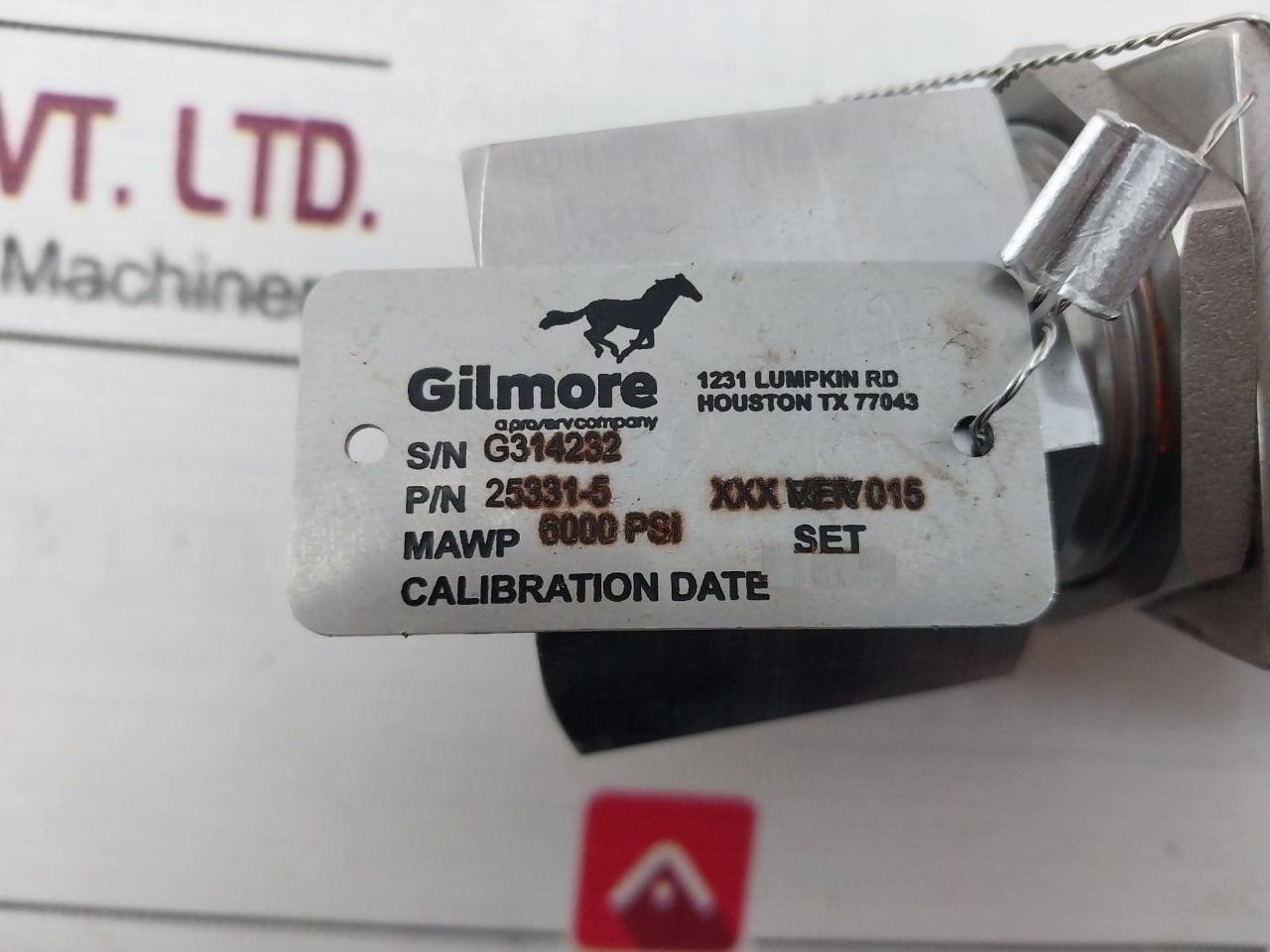 Gilmore 25331-5 Relief Valve Ver 015 6000 Psi 173-114011