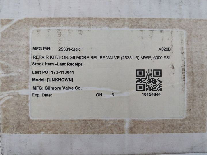 Gilmore 25331-5 Rk Relief Valve Repair Kit 18110-009T Cure 3Q19 1Q19 A028B