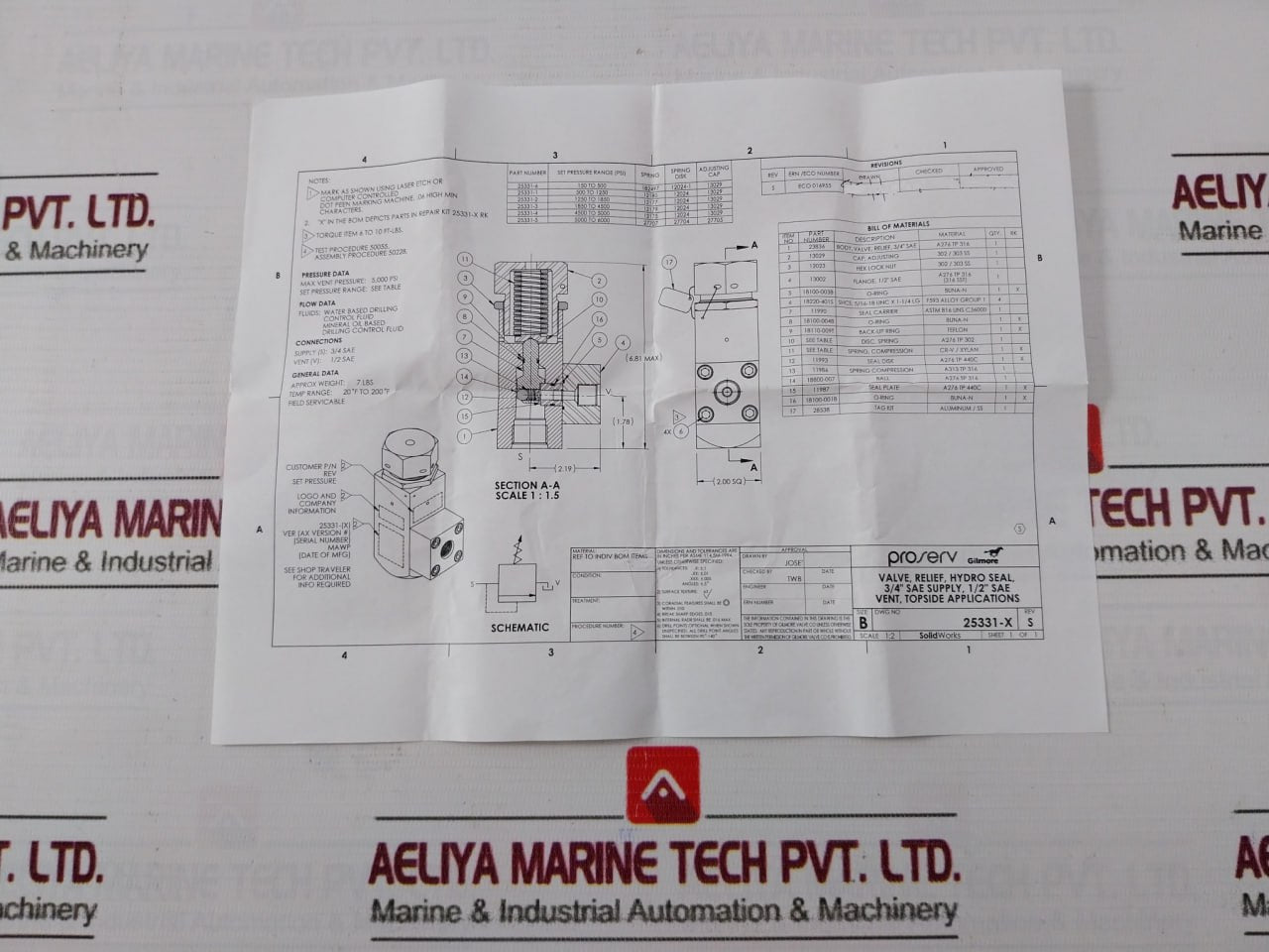 Gilmore 25331-5 Rk Relief Valve Repair Kit Rev S 18100-004B