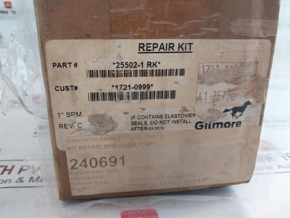 Gilmore 25502-1 Rk Spm Valve 1”Npt Repair Kit Rev C