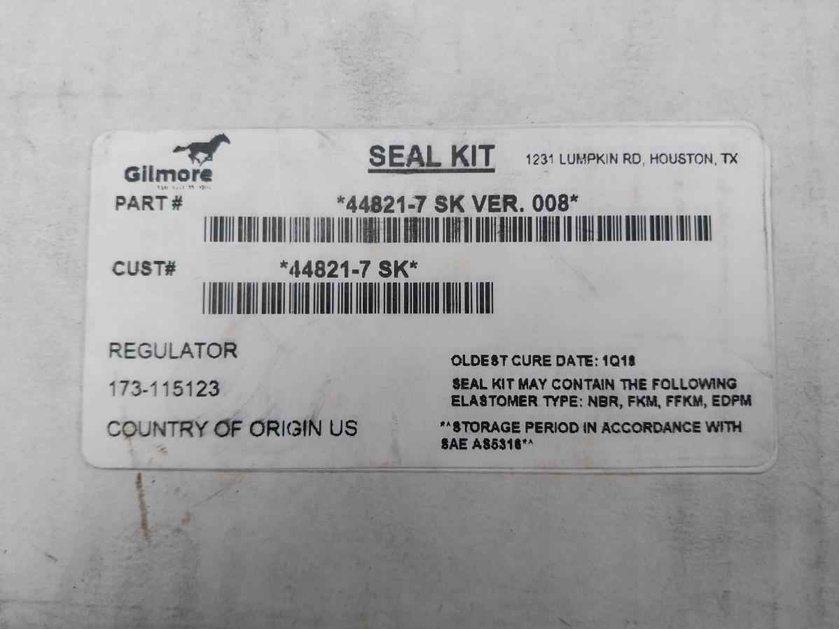 Gilmore 44821-7 Sk Seal Kit For Regulator Ss026B, 18100-002C Rev: B Ver: 008