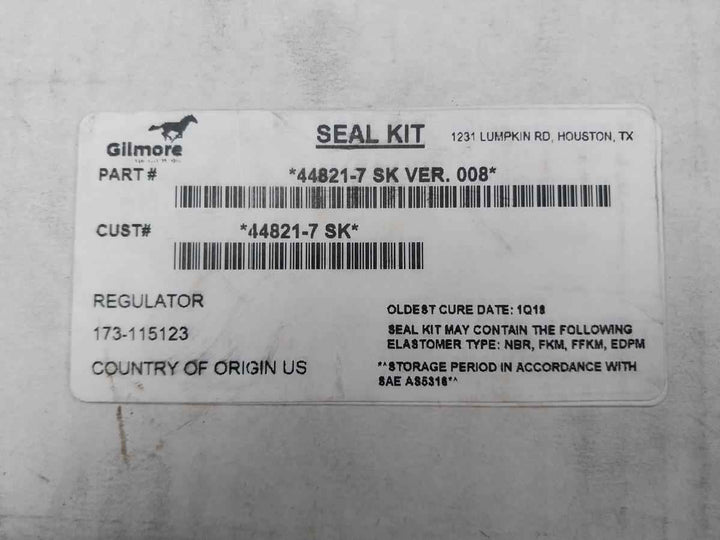 Gilmore 44821-7 Sk Seal Kit For Regulator Ss026B, 18100-002C Rev: B Ver: 008