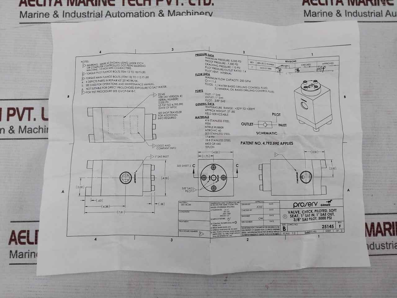 Gilmore Ag388-rk Repair Kit Valve Pilot Check 1" Sae 5K Bop Rev.F