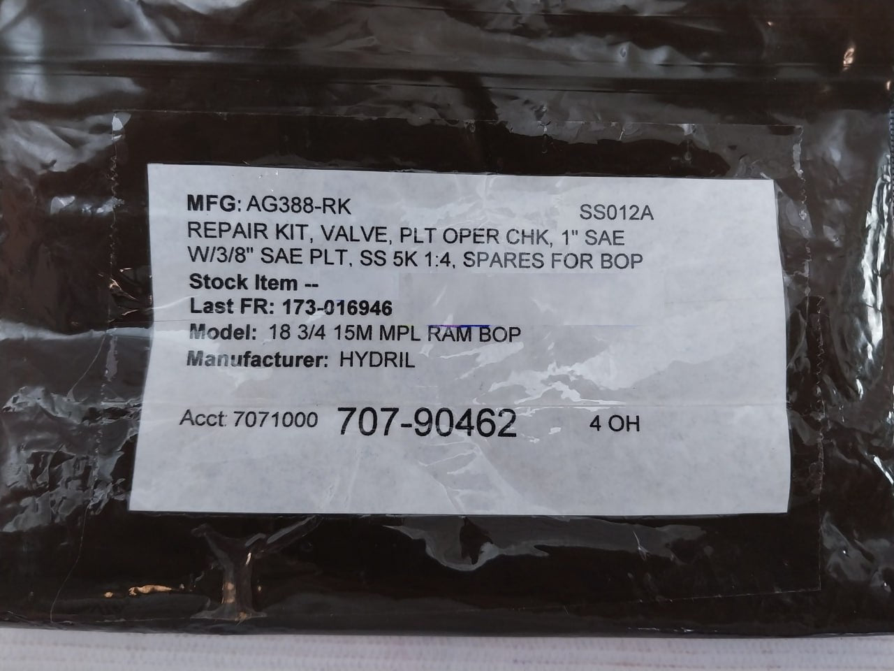 Gilmore Ag388-rk Repair Kit Valve Pilot Check 1