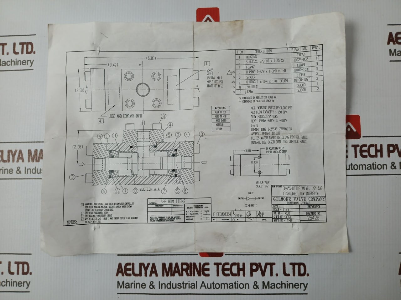 Gilmore Valve 1931386-02-rk Bop Hydril Spm Shuttle Valve Repair Kit 3/4
