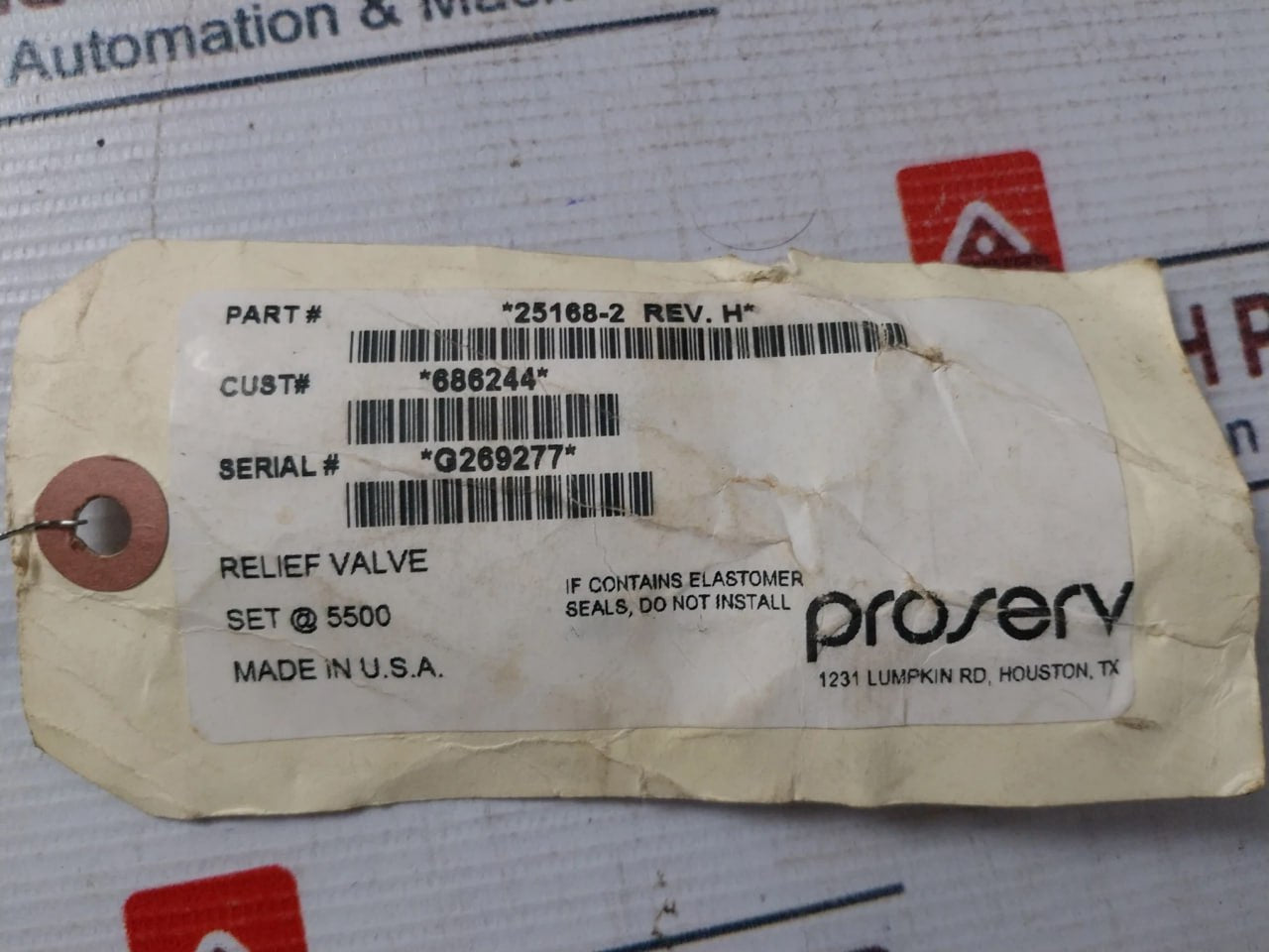 Gilmore 25168-2 Pressure Relief Valve 6000 Psi 25168-2-5500