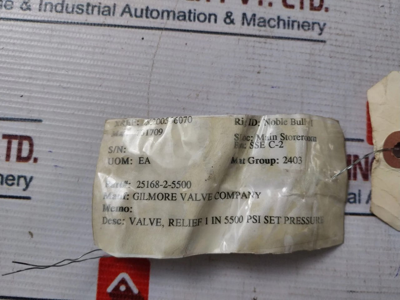 Gilmore 25168-2 Pressure Relief Valve 6000 Psi 25168-2-5500