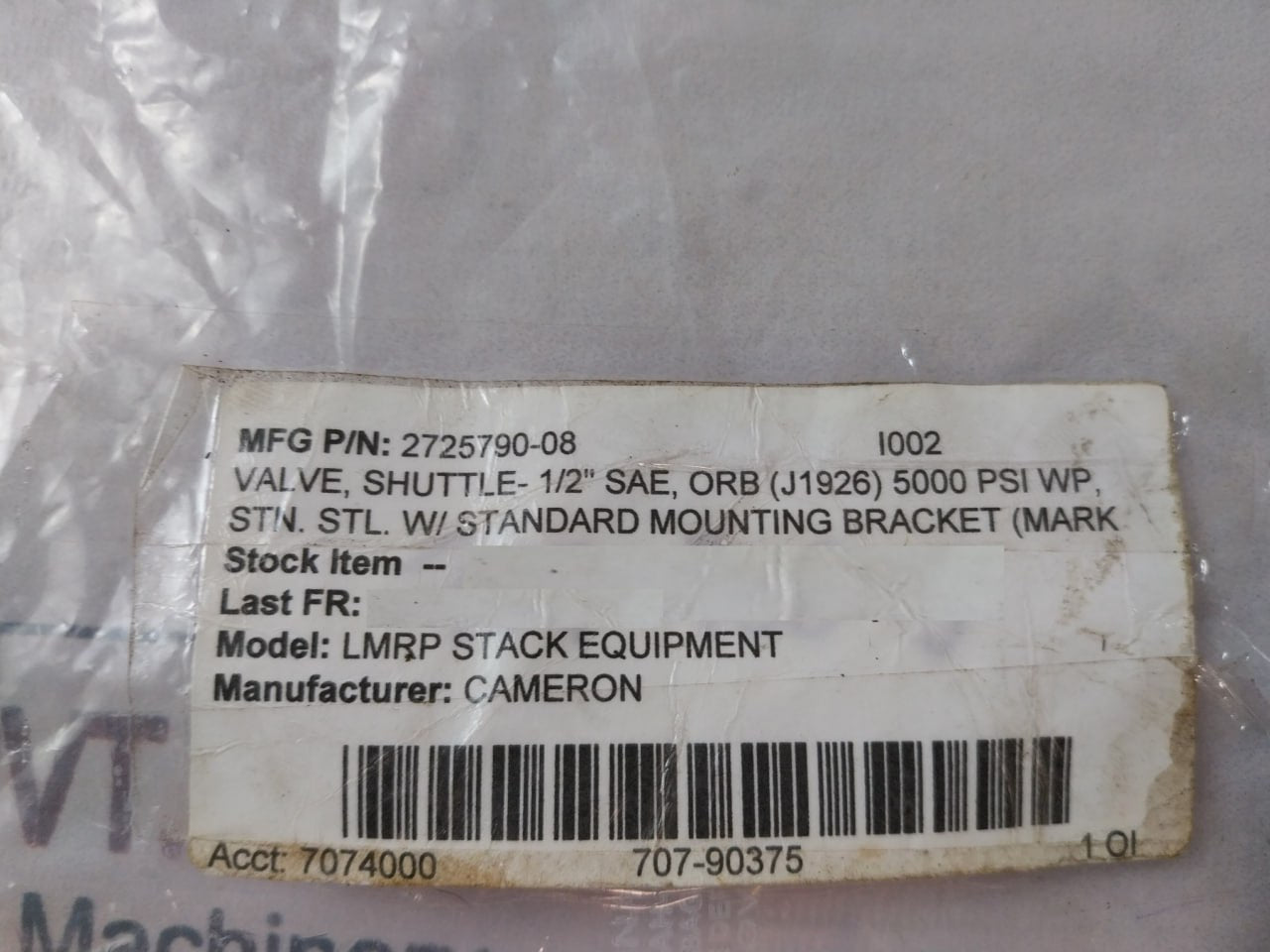 Gilmore 2725790-08 Standard Mounting Bracket Shuttle Valve