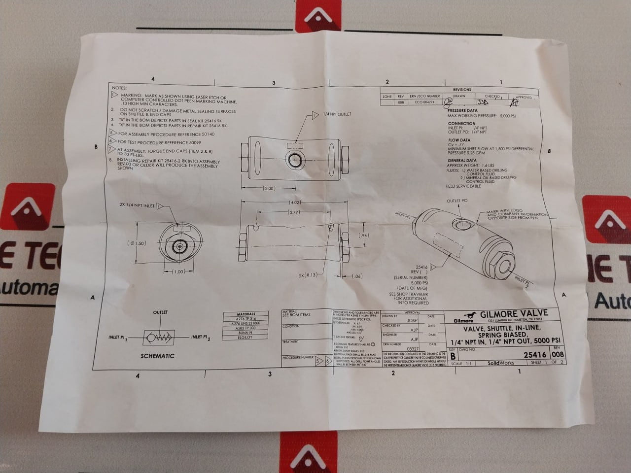 Gilmore 2732077-01-99 1/4" Shuttle Valve Repair Kit 5000 Psi