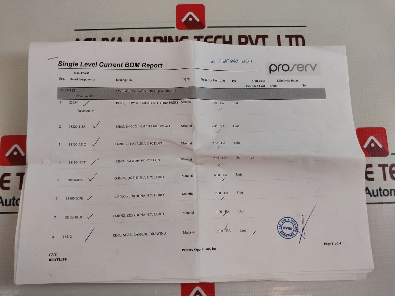 Gilmore 60174-8 Rk Regulator-sh Valve Repair Kit 10607543-001
