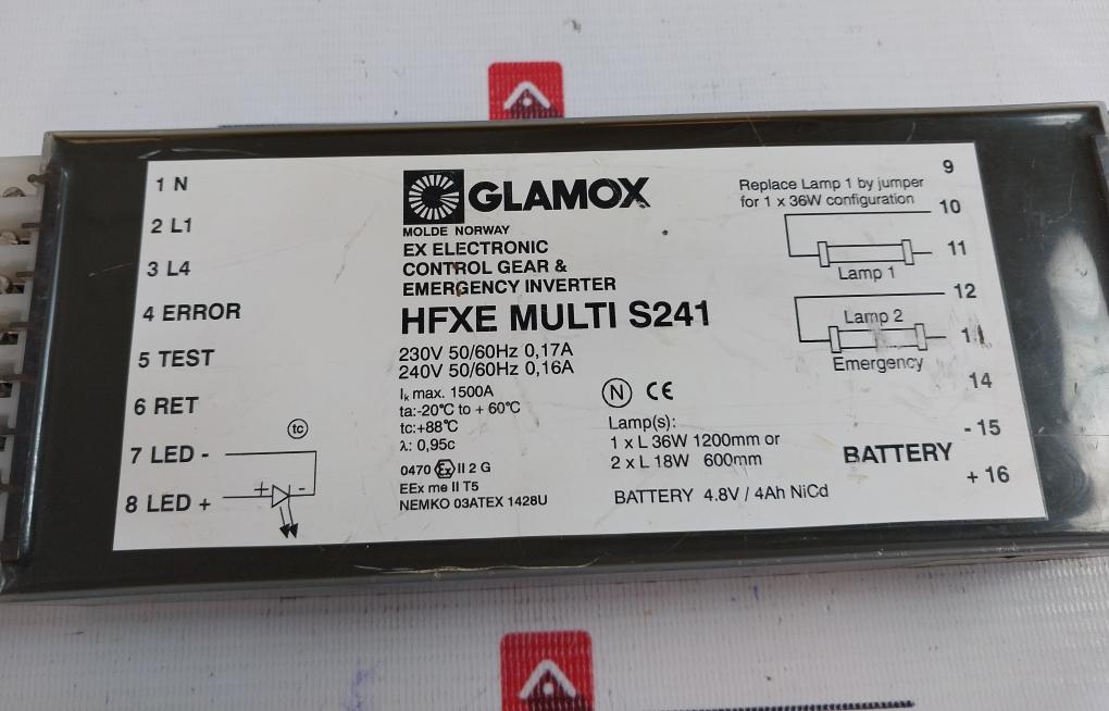 Glamox Hfxe Multi S241 Control Gear & Emergency Inverter 240V 50/60Hz 0.16A