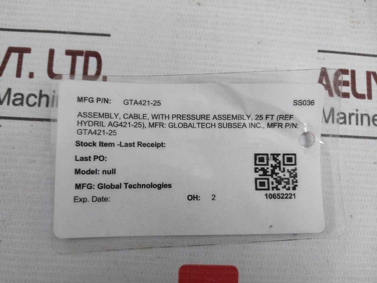 Global Technologies Gta421-25 Cable Assy With Pressure Assembly Rev Nc 7.5 Meter