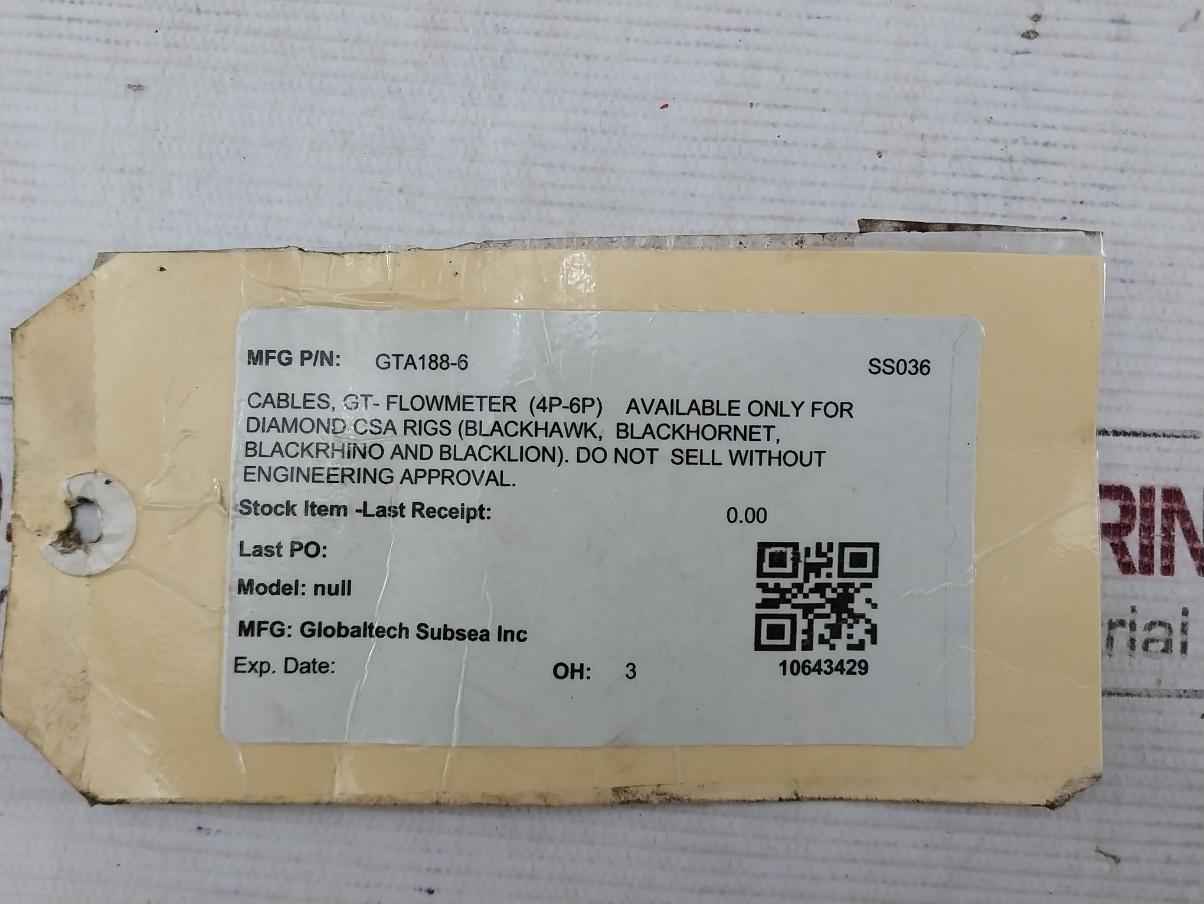 Globaltech Gta188-6 Pbof Gt-flowmeter Cable Assembly Rev 8 2-meter Ss316