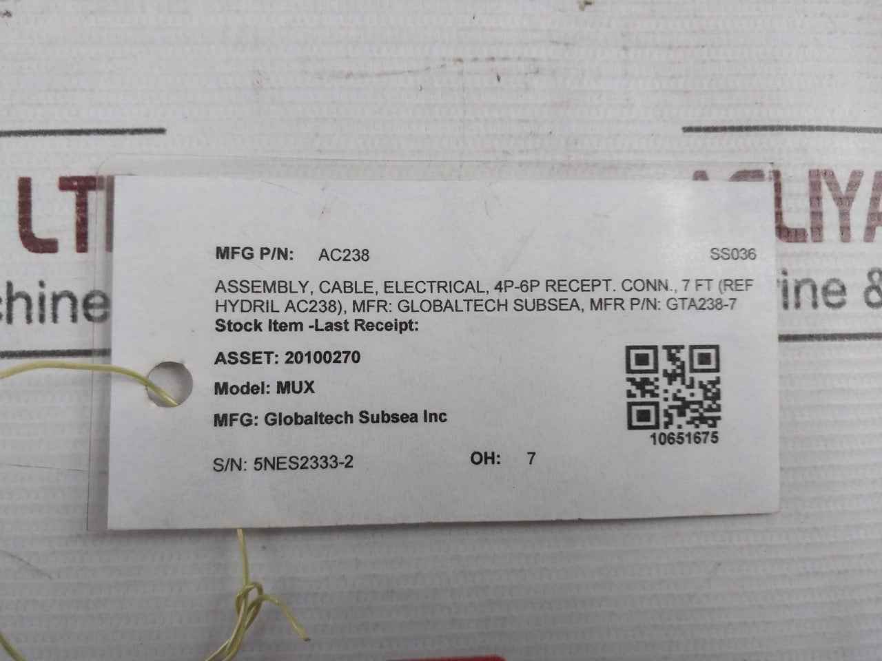 Globaltech Gta238-7 Mux Electrical Cable Assembly 4P-6P Recept Conn 7 Ft Rev Nc