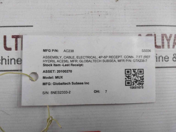 Globaltech Gta238-7 Mux Electrical Cable Assembly 4P-6P Recept Conn 7 Ft Rev Nc