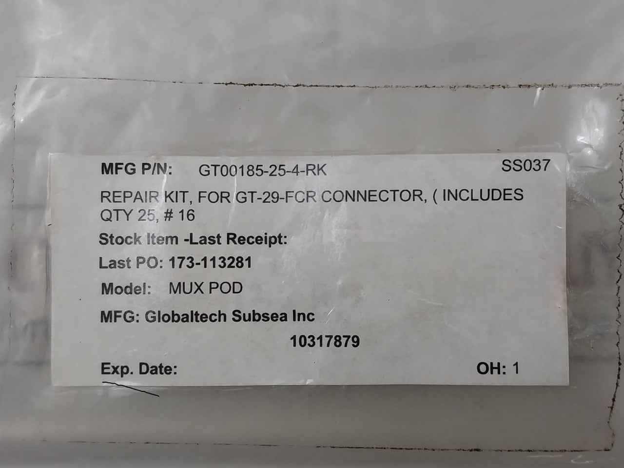 Globaltech Subsea Gt00185-25-4-rk Repair Kit For Gt‑29‑Fcr Connector Mux Pod