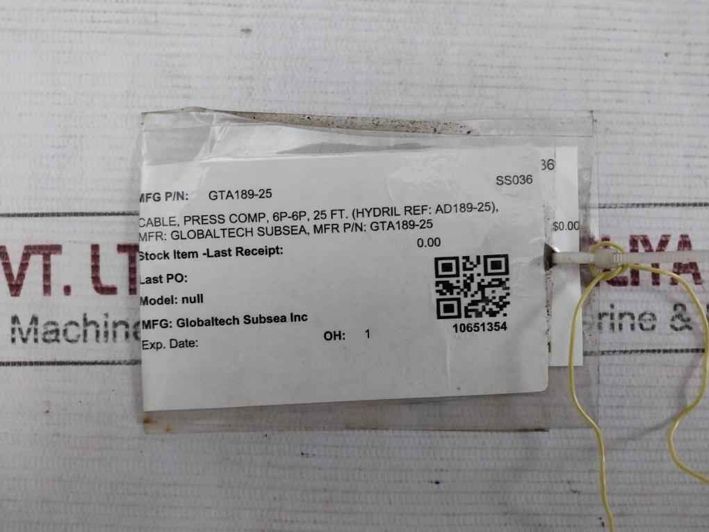 Globaltech Subsea Gta189-25 Cable Assembly 6P-6P, 25Ft 316 Ss, 8-meter Rev: 3
