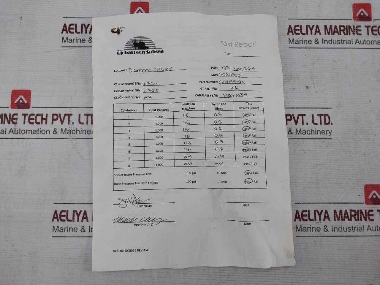 Globaltech Subsea Gta189-25 Cable Assembly 6P-6P, 25Ft 316 Ss, 8-meter Rev: 3