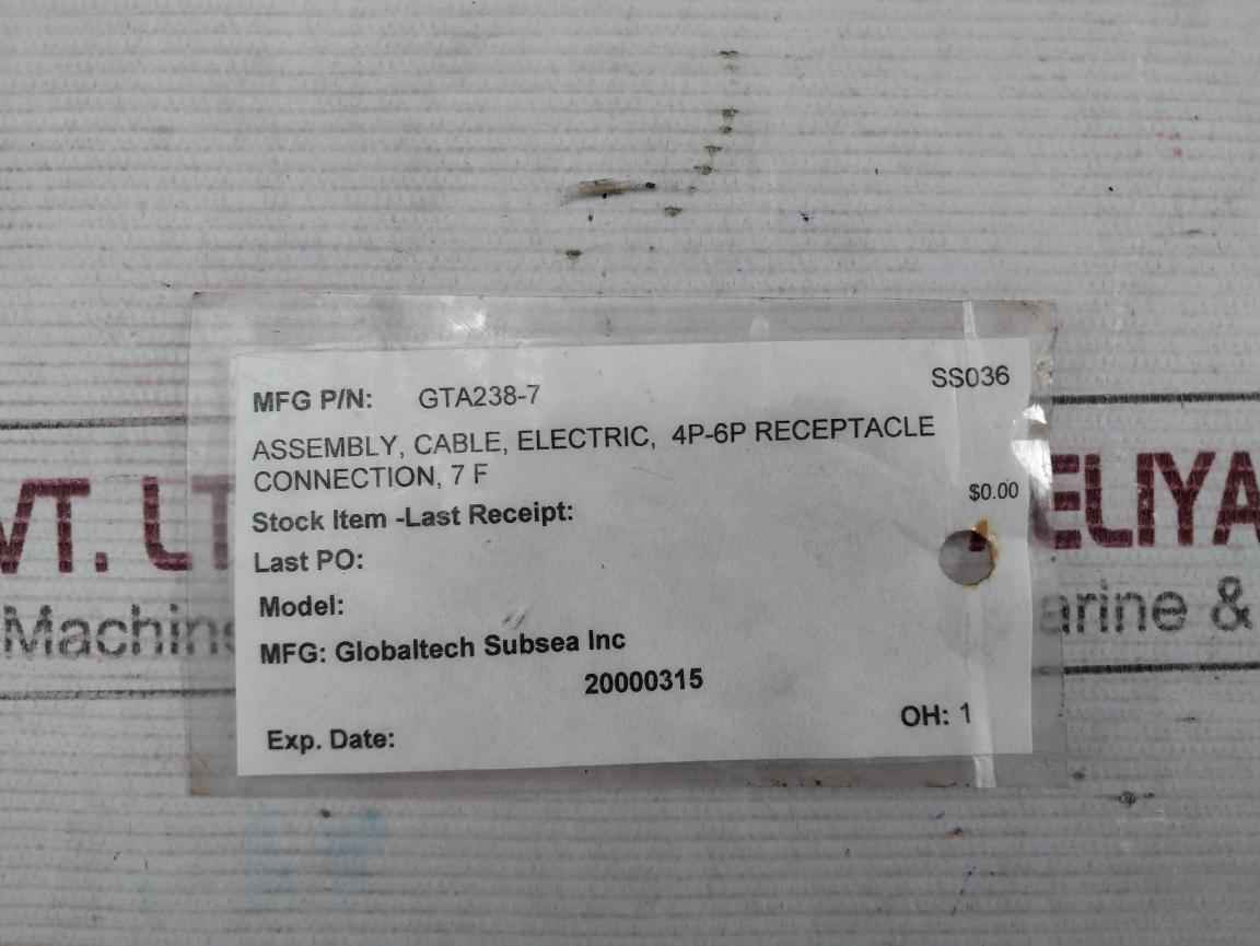 Globaltech Subsea Gta238-7 Electrical Cable Assembly Receptacle Connection 7 Ft
