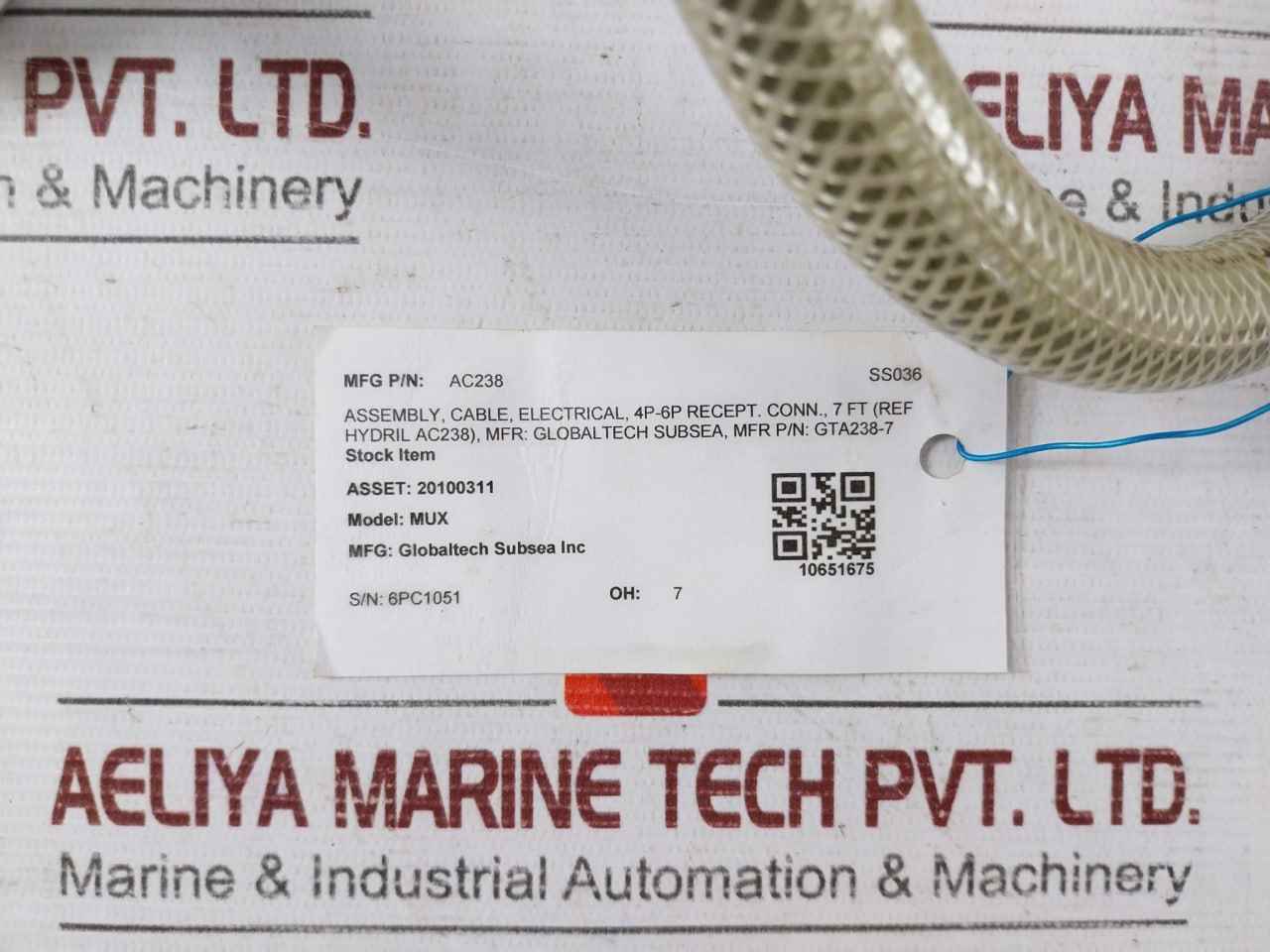 Globaltech Subsea Gta238-7 Electrical Cable Assembly Ss316L Gtab083, Mux 2-meter