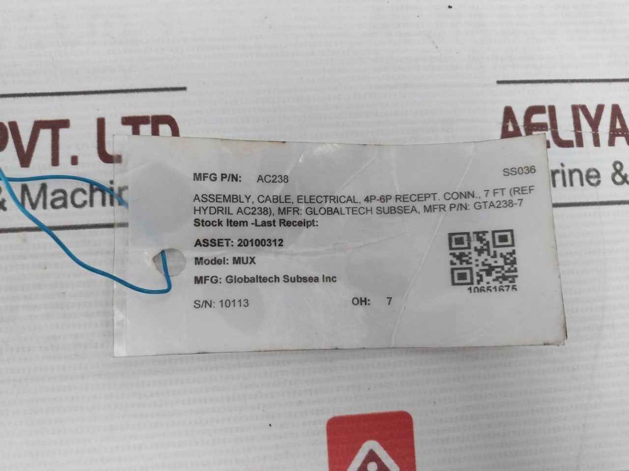 Globaltech Subsea Gta238-7 Mux Electrical Cable Assembly 4P-6P Recept Conn 7 Ft