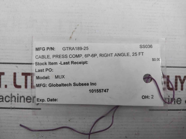 Globaltech Subsea Gtra189-25 Mux Pbof Pressure Comp Cable Assembly 8 Meter