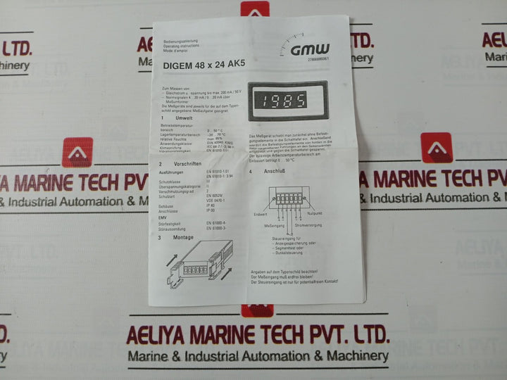 Gmw Digem 48 X 24 Ak5 Digital Panel Meter A1125 Ip 40 24V 4-20Ma 0-100,0 90Amp