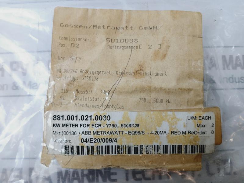 Gossen 4…20Ma Analog Panel Meter 750…5000 Kw Mkr 00186