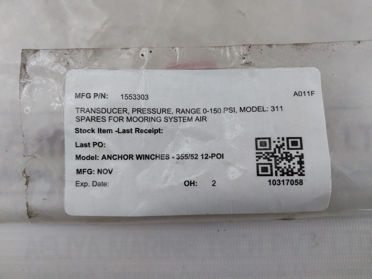 Gp:50 311Brb6-a112 Pressure Transducer 0-150Psi 3.96Ma M85049 As138-14B