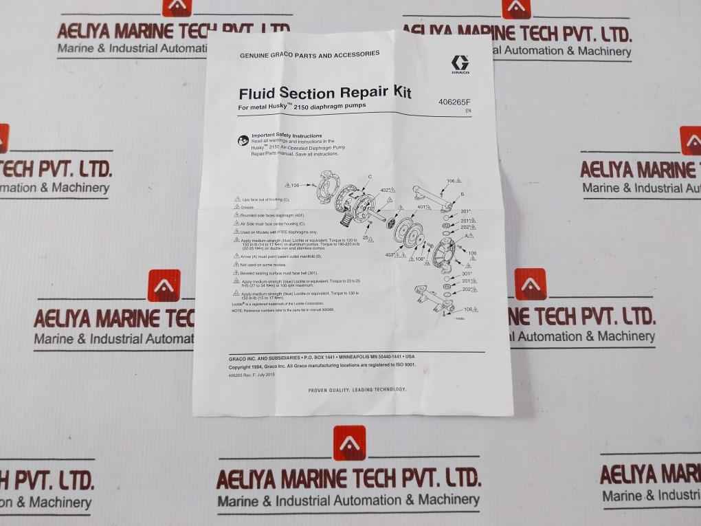 Graco D0F525 Fluid Section Repair Kit 406265F