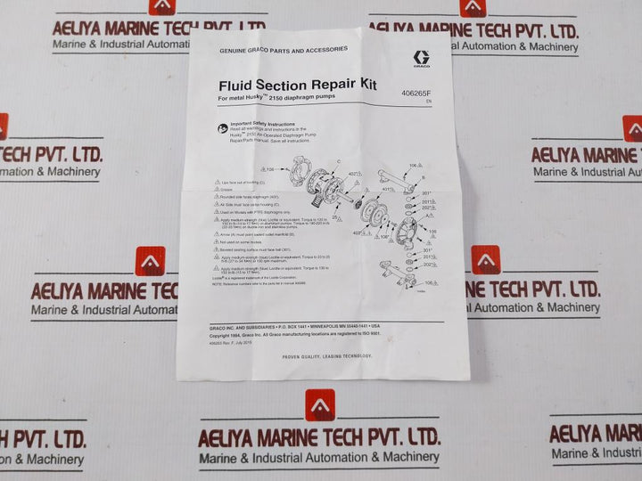 Graco D0F525 Fluid Section Repair Kit 406265F