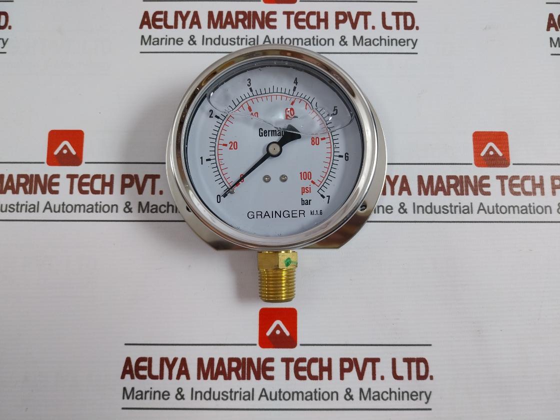 Grainger 0-100 Psi Oil Filled Pressure Gauge 0-7 Bar 100Mm