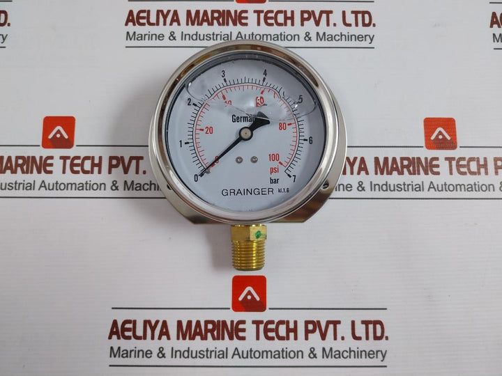 Grainger 0-100 Psi Oil Filled Pressure Gauge 0-7 Bar 100Mm