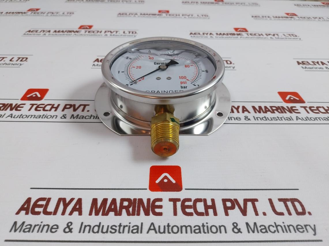 Grainger 0-100 Psi Oil Filled Pressure Gauge 0-7 Bar 100Mm