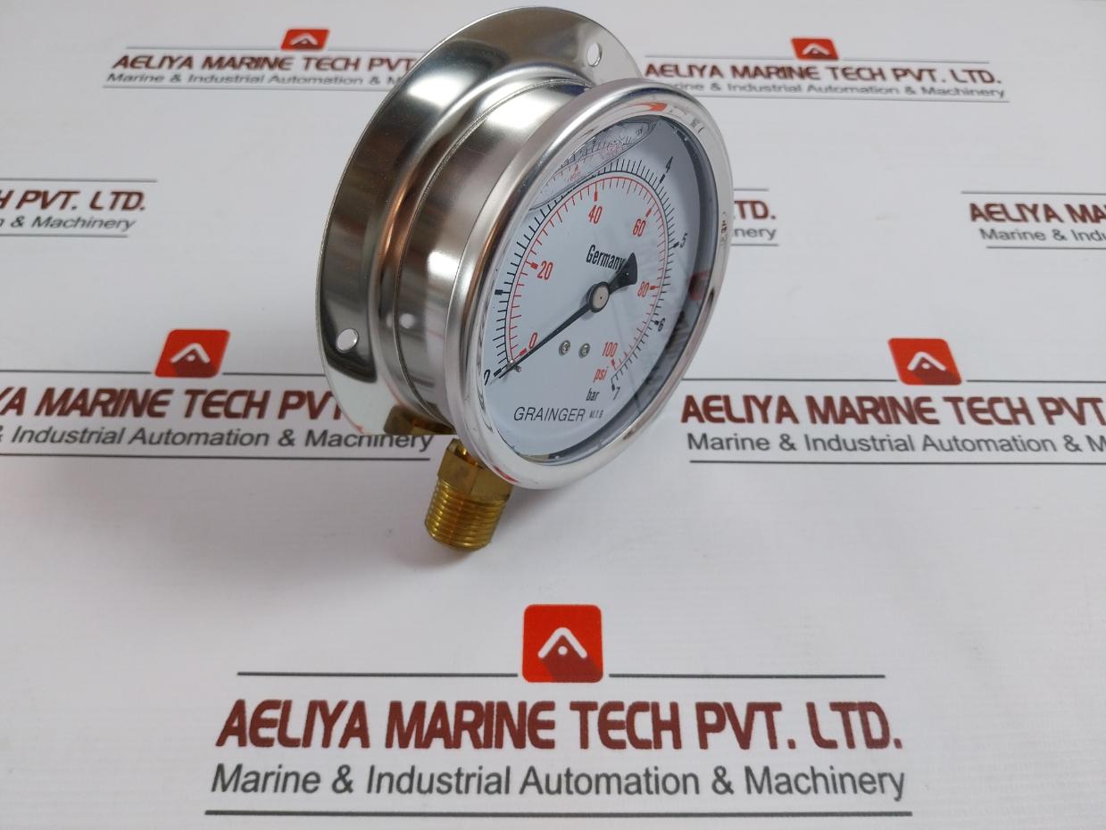 Grainger 0-100 Psi Oil Filled Pressure Gauge 0-7 Bar 100Mm